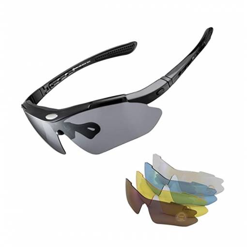 Foto - RockBros cyklistické okuliare UV400 - Čierne + náhradné šošovky