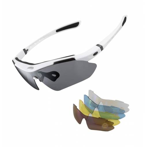 Foto - RockBros cyklistické okuliare UV400 - Biele + náhradné šošovky