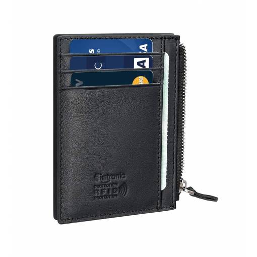 Foto - Flintronic mini kožená peňaženka s RFID ochranou - Čierna so zipsom