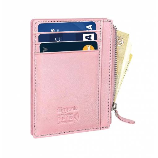 Foto - Flintronic mini kožená peňaženka s RFID ochranou - Ružová so zipsom