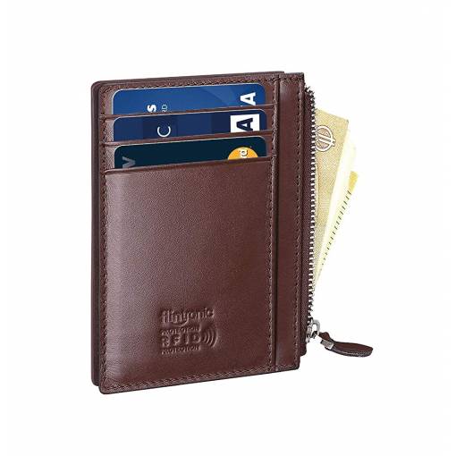 Foto - Flintronic mini kožená peňaženka s RFID ochranou - Hnedá so zipsom